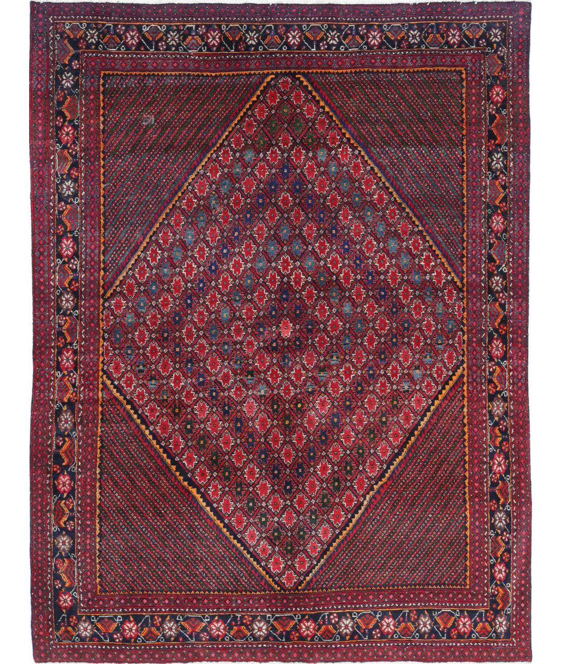 Josheghan 5'0'' X 6'7'' Hand-Knotted Wool Rug 5'0'' x 6'7'' (150 X 198) / Red / Blue