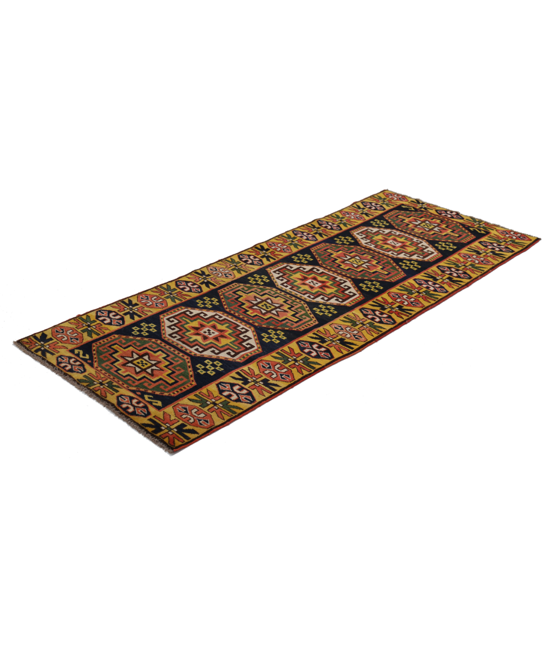 Kars 2' 8" X 6' 4" Hand-Knotted Wool Rug 2' 8" X 6' 4" (81 X 193) / Blue / Gold