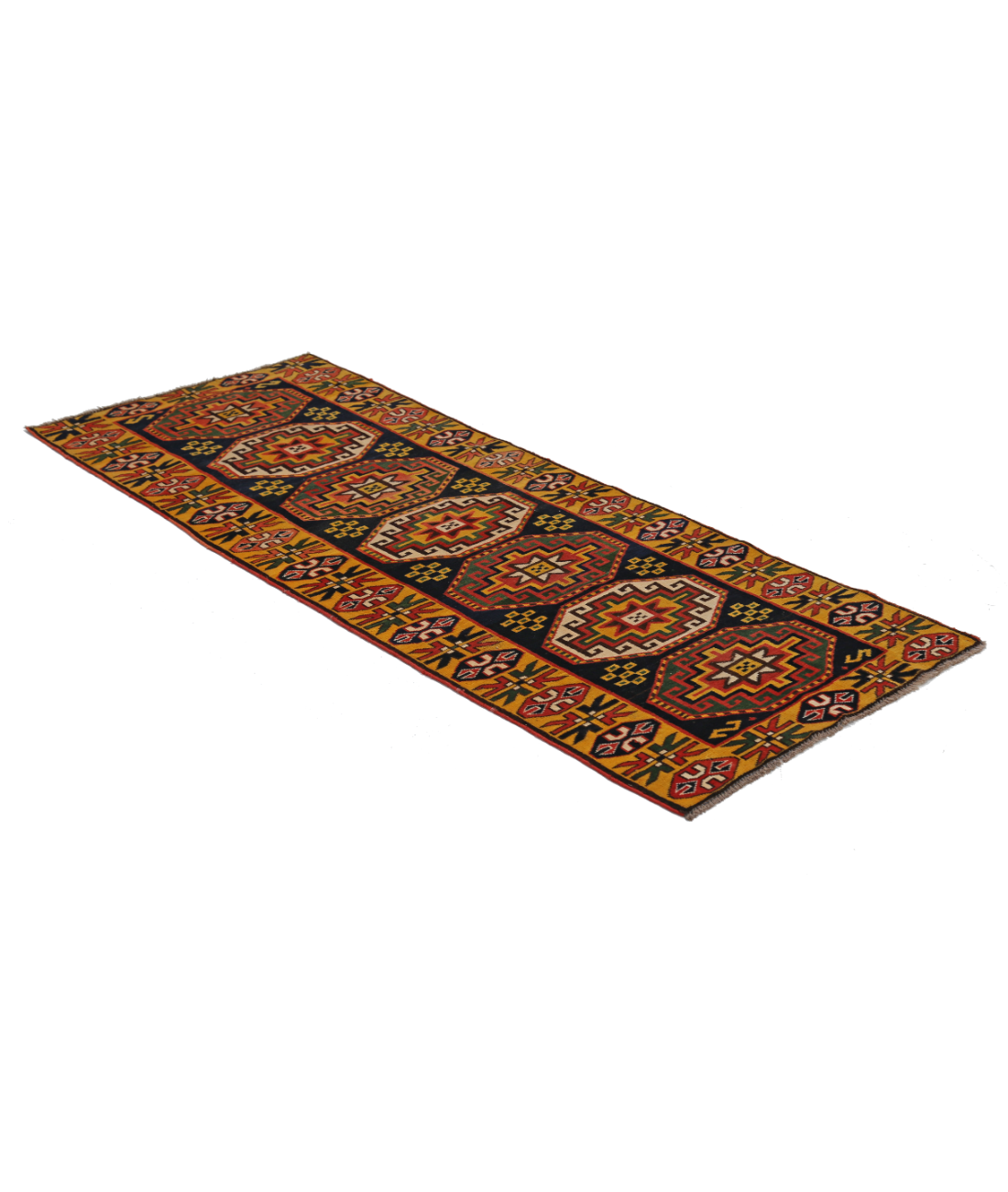 Kars 2' 8" X 6' 4" Hand-Knotted Wool Rug 2' 8" X 6' 4" (81 X 193) / Blue / Gold