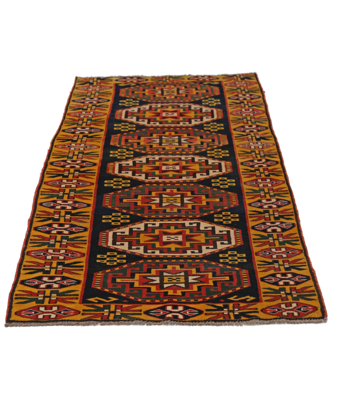 Kars 2' 8" X 6' 4" Hand-Knotted Wool Rug 2' 8" X 6' 4" (81 X 193) / Blue / Gold