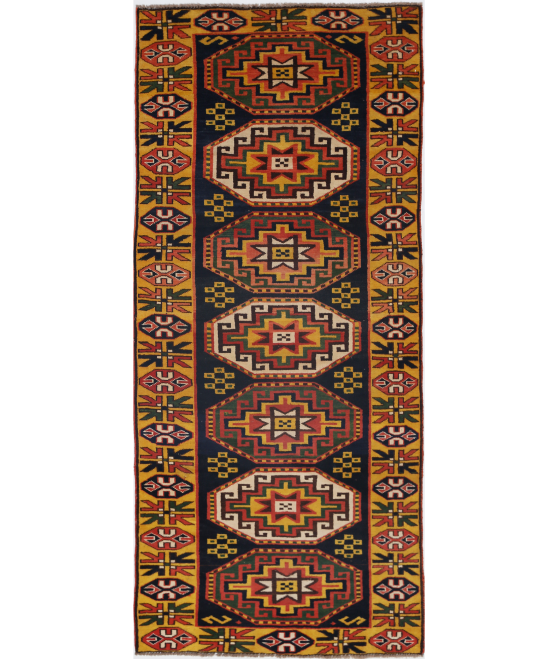Kars 2' 8" X 6' 4" Hand-Knotted Wool Rug 2' 8" X 6' 4" (81 X 193) / Blue / Gold