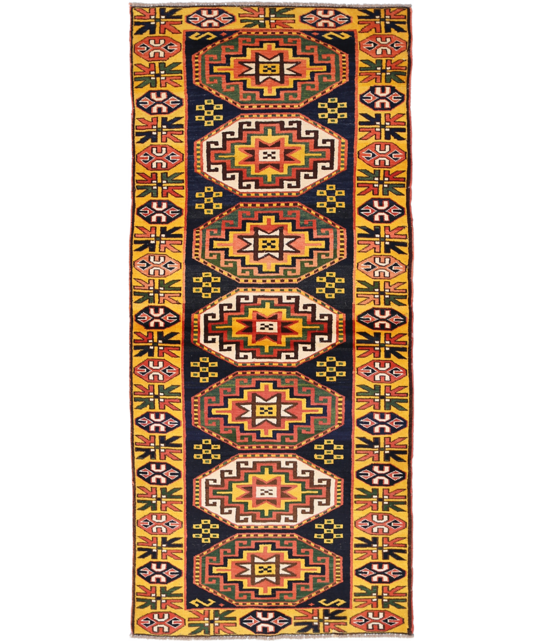 Kars 2' 7" X 6' 6" Hand-Knotted Wool Rug 2' 7" X 6' 6" (79 X 198) / Blue / Gold