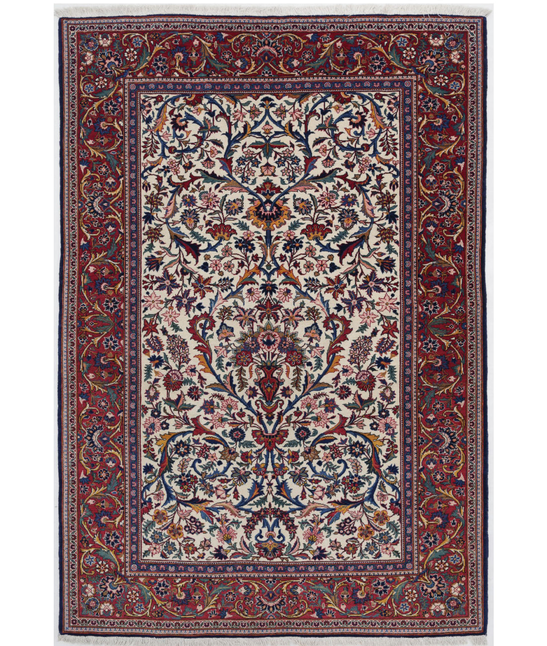 Kashan 4'8'' X 6'9'' Hand-Knotted Wool Rug 4'8'' x 6'9'' (140 X 203) / Ivory / Red