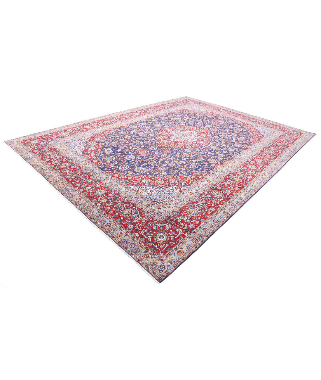 Kashan 9'6'' X 13'3'' Hand-Knotted Wool Rug 9'6'' x 13'3'' (285 X 398) / Blue / Red