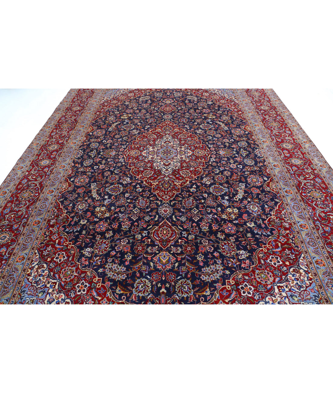 Kashan 9'6'' X 13'3'' Hand-Knotted Wool Rug 9'6'' x 13'3'' (285 X 398) / Blue / Red