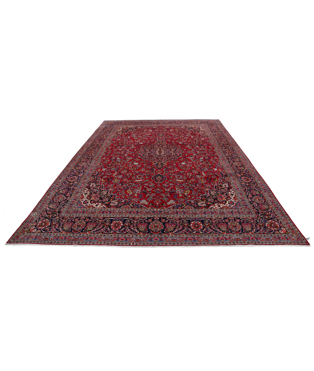 Kashan 9'0'' X 12'1'' Hand-Knotted Wool Rug 9'0'' x 12'1'' (270 X 363) / Red / Blue