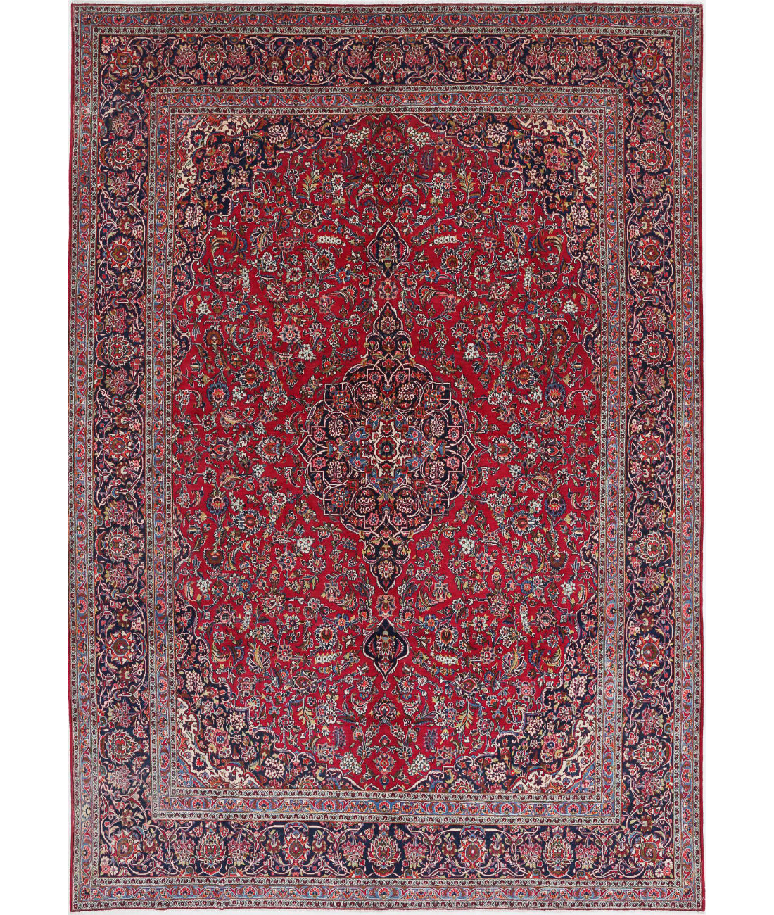 Kashan 9'0'' X 12'1'' Hand-Knotted Wool Rug 9'0'' x 12'1'' (270 X 363) / Red / Blue