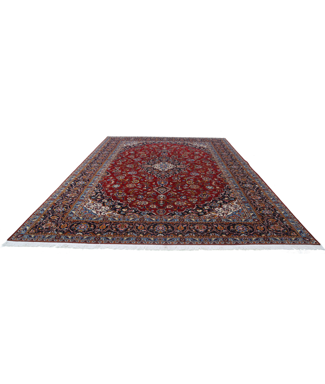 Kashan 9'7'' X 12'9'' Hand-Knotted Wool Rug 9'7'' x 12'9'' (288 X 383) / Red / Blue