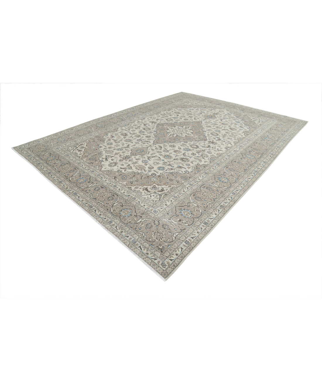 Kashan 9'7'' X 13'1'' Hand-Knotted Wool Rug 9'7'' x 13'1'' (288 X 393) / Ivory / Taupe