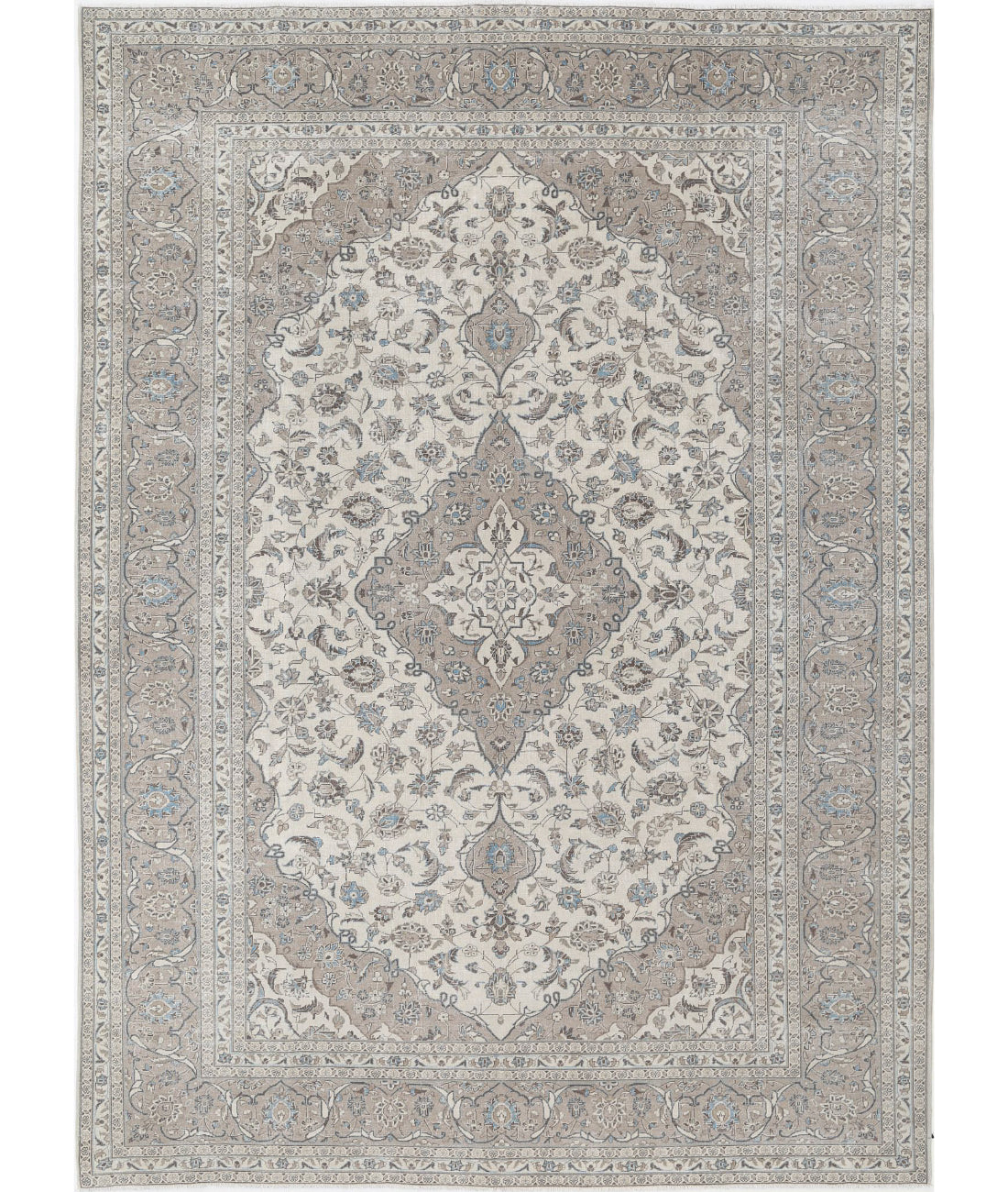 Kashan 9'7'' X 13'1'' Hand-Knotted Wool Rug 9'7'' x 13'1'' (288 X 393) / Ivory / Taupe