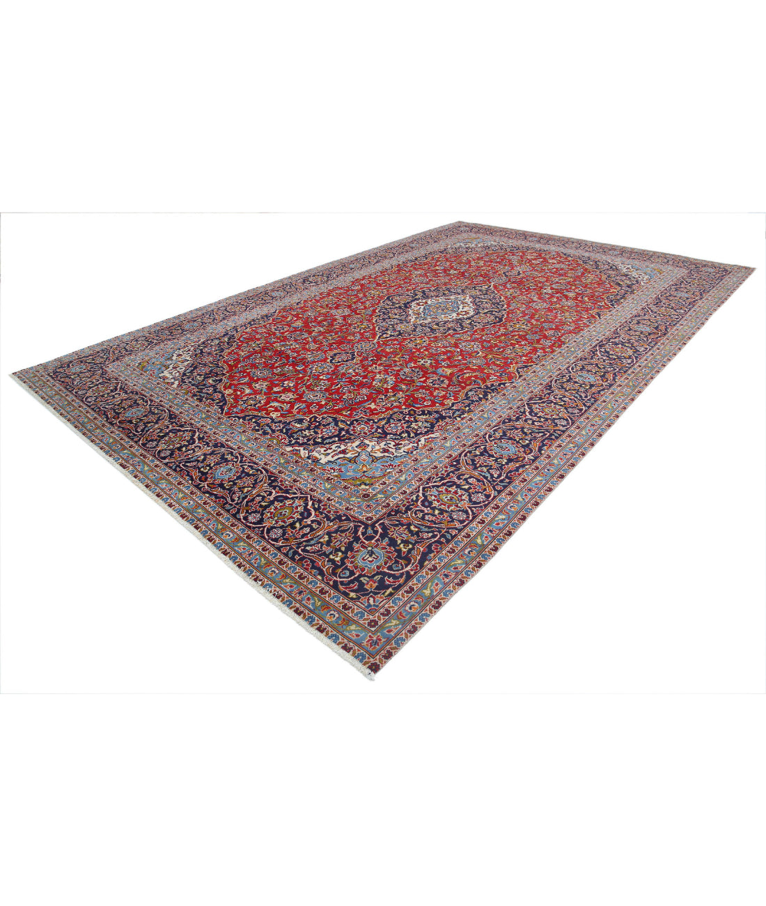 Kashan 9'6'' X 14'6'' Hand-Knotted Wool Rug 9'6'' x 14'6'' (285 X 435) / Red / Blue