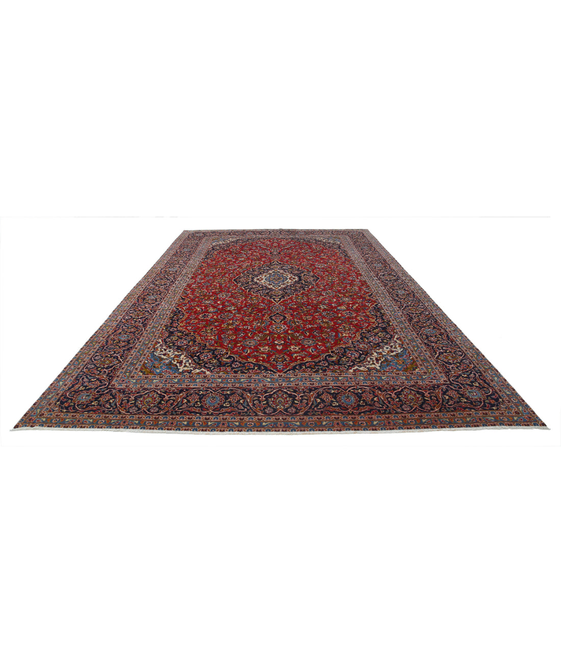 Kashan 9'6'' X 14'6'' Hand-Knotted Wool Rug 9'6'' x 14'6'' (285 X 435) / Red / Blue