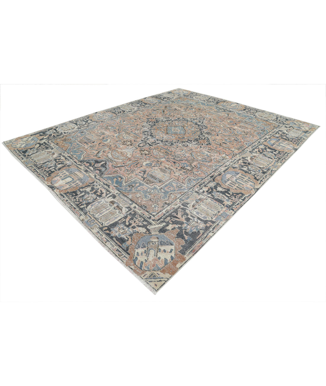 Kashmar 9'8'' X 11'11'' Hand-Knotted Wool Rug 9'8'' x 11'11'' (290 X 358) / Peach / Grey