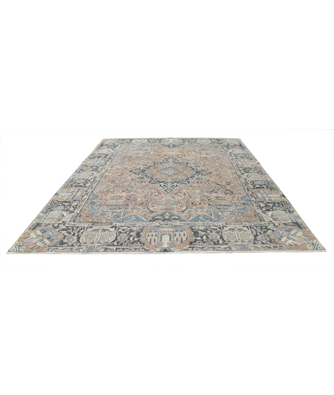 Kashmar 9'8'' X 11'11'' Hand-Knotted Wool Rug 9'8'' x 11'11'' (290 X 358) / Peach / Grey