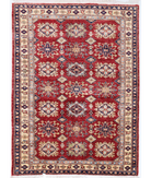 Hand Knotted Kazak Wool Rug 4' 2" X 5' 7" 4' 2" X 5' 7" (127 X 170) / Red / Ivory
