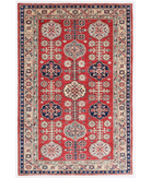 Hand Knotted Kazak Wool Rug 4' 0" X 5' 8" 4' 0" X 5' 8" (122 X 173) / Red / Ivory