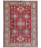 Hand Knotted Kazak Wool Rug 5' 6" X 7' 9" 5' 6" X 7' 9" (168 X 236) / Red / Ivory