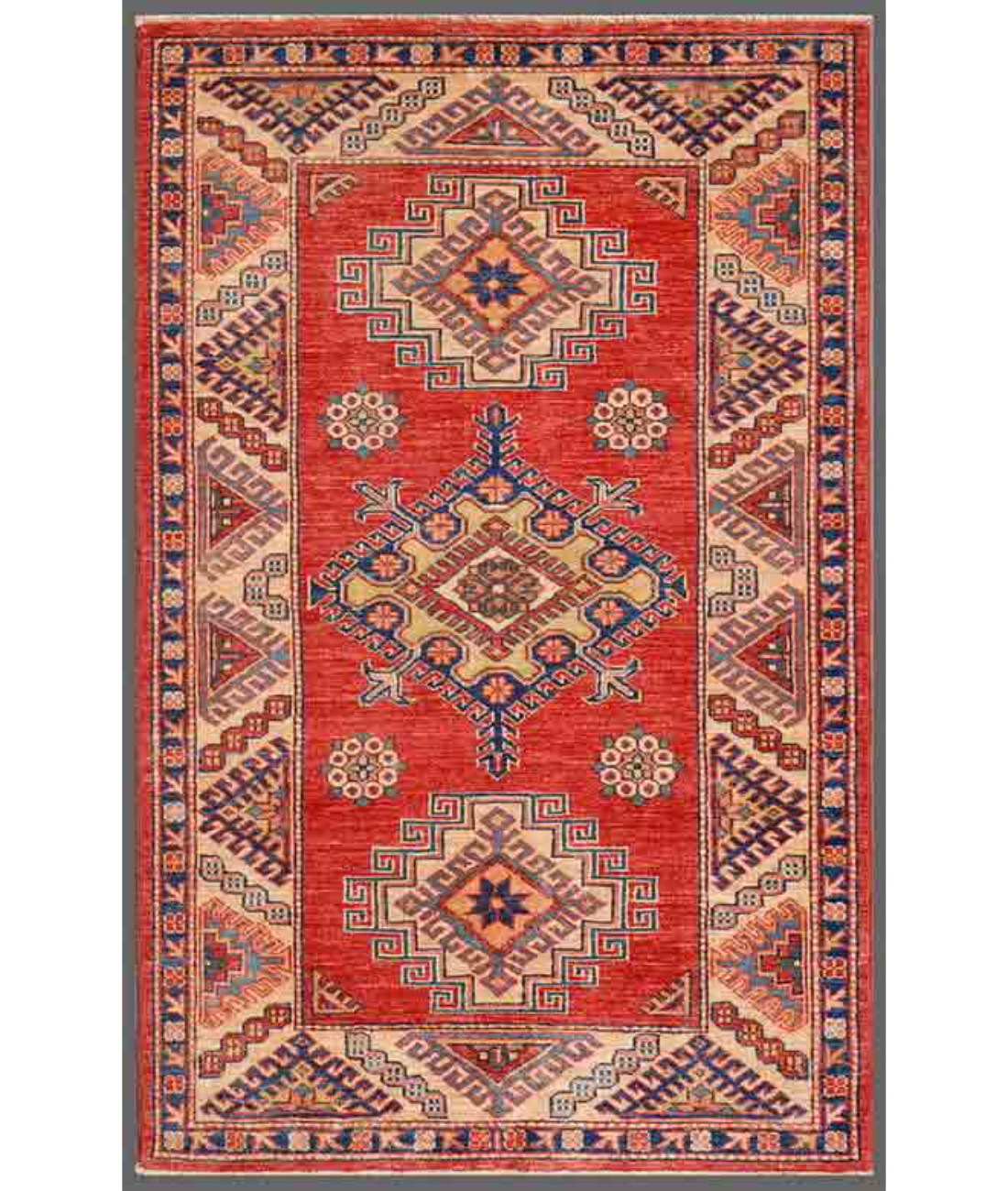 Hand Knotted Royal Kazak Wool Rug - 3'0'' x 4'9'' 3' 0" X 4' 9" ( 91 X 145 ) / Red / Ivory