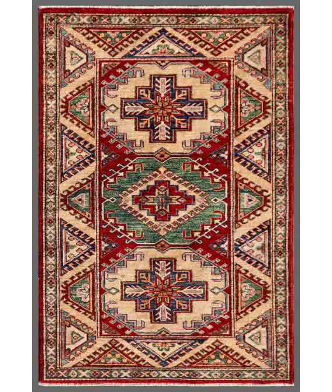 Hand Knotted Royal Kazak Wool Rug - 3'0'' x 4'6'' 3' 0" X 4' 6" ( 91 X 137 ) / Red / Ivory