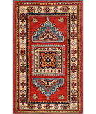 Hand Knotted Kazak Wool Rug 2' 8" X 4' 3" 2' 8" X 4' 3" (81 X 130) / Red / Ivory