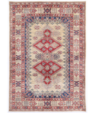 Hand Knotted Kazak Wool Rug 4' 9" X 6' 7" 4' 9" X 6' 7" (145 X 201) / Ivory / Red