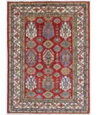 Hand Knotted Kazak Wool Rug 5' 1" X 6' 11" 5' 1" X 6' 11" (155 X 211) / Red / Ivory
