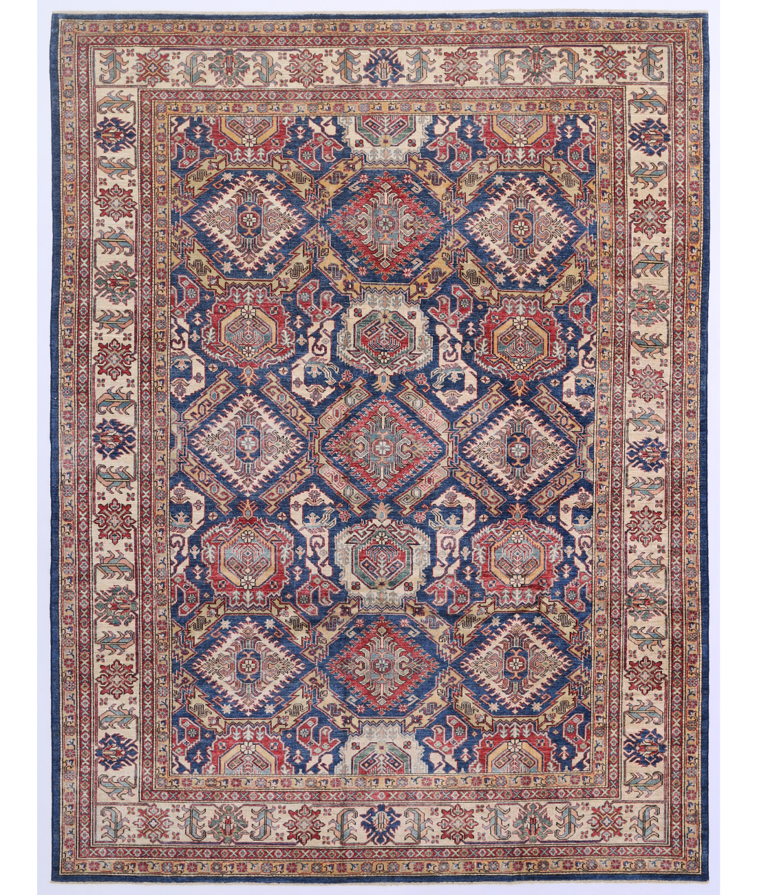 Hand Knotted Kazak Wool Rug 8' 0" X 10' 8" 8' 0" X 10' 8" (244 X 325) / Blue / Ivory
