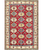 Hand Knotted Kazak Wool Rug 5' 5" X 7' 11" 5' 5" X 7' 11" (165 X 241) / Red / Ivory