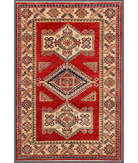 Hand Knotted Kazak Wool Rug 4' 1" X 6' 2" 4' 1" X 6' 2" (124 X 188) / Red / Ivory