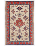 Hand Knotted Kazak Wool Rug 5' 5" X 8' 1" 5' 5" X 8' 1" (165 X 246) / Ivory / Red