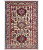 Hand Knotted Kazak Wool Rug 6' 8" X 9' 11" 6' 8" X 9' 11" (203 X 302) / Ivory / Blue