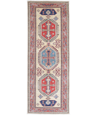Kazak 2'5'' X 6'7'' Hand-Knotted Wool Rug 2'5'' x 6'7'' (73 X 198) / Ivory / Red