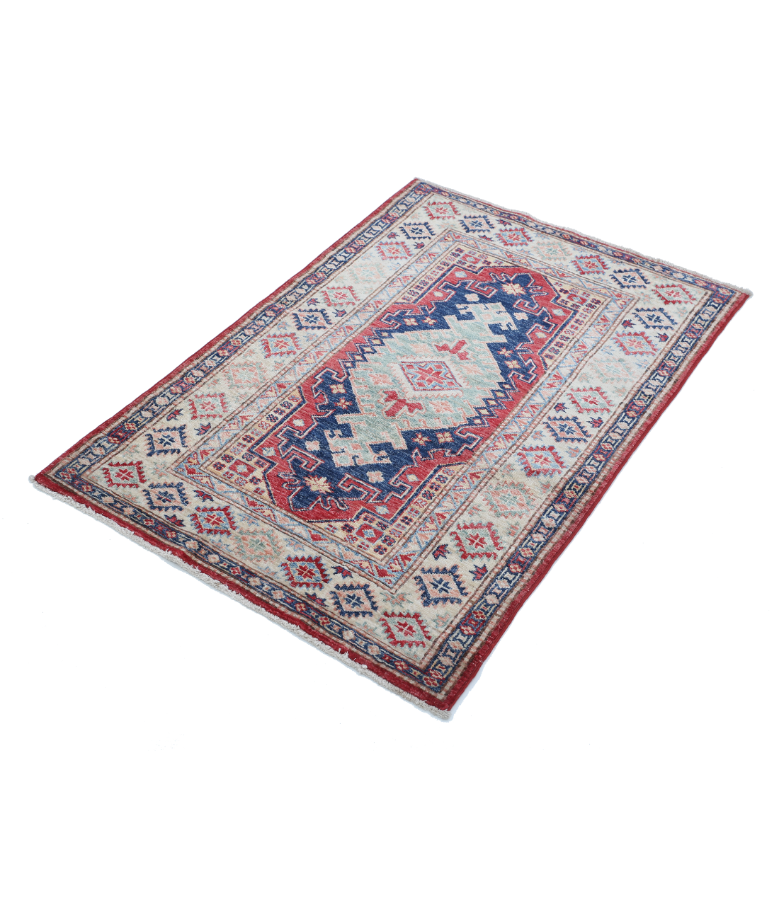 Kazak 2'9'' X 4'1'' Hand-Knotted Wool Rug 2'9'' x 4'1'' (83 X 123) / Red / Ivory