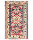 Hand Knotted Kazak Wool Rug 2' 7" X 4' 3" 2' 7" X 4' 3" (79 X 130) / Red / Ivory