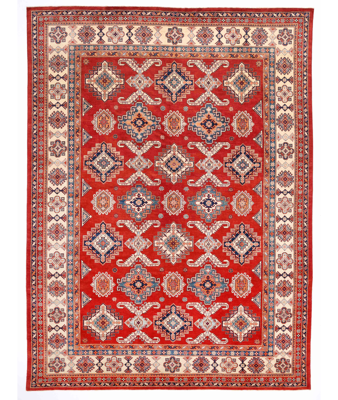 Hand Knotted Kazak Wool Rug 11' 10" X 15' 0" 11' 10" X 15' 0" (361 X 457) / Red / Ivory