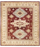 Hand Knotted Kazak Wool Rug 9' 1" X 10' 7" 9' 1" X 10' 7" (277 X 322) / Brown / Ivory