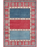 Hand Knotted Kazak Wool Rug 5' 7" X 7' 10" 5' 7" X 7' 10" (170 X 239) / Red / Blue