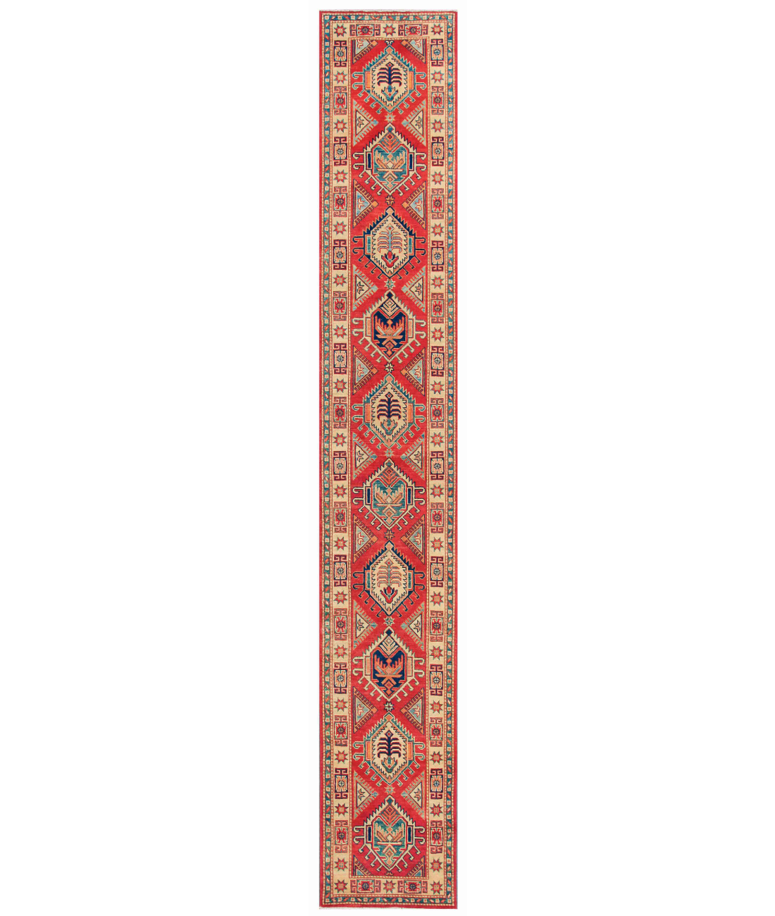 Hand Knotted Tribal Kazak Wool Rug - 10'1'' x 13'9'' 10' 1" X 13' 9" ( 307 X 419 ) / Red / Ivory