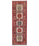 Hand Knotted Kazak Wool Rug 2' 9" X 8' 5" 2' 9" X 8' 5" (84 X 257) / Ivory / Red
