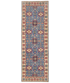 Hand Knotted Kazak Wool Rug 4' 10" X 14' 10" 4' 10" X 14' 10" (147 X 452) / Blue / Ivory
