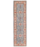 Hand Knotted Kazak Wool Rug 4' 0" X 14' 3" 4' 0" X 14' 3" (122 X 434) / Blue / Ivory