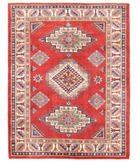 Hand Knotted Kazak Wool Rug 5' 0" X 6' 7" 5' 0" X 6' 7" (152 X 201) / Red / Beige