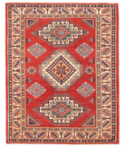Hand Knotted Kazak Wool Rug 4' 10" X 6' 4" 4' 10" X 6' 4" (147 X 193) / Blue / Ivory