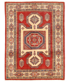 Hand Knotted Kazak Wool Rug 4' 7" X 6' 1" 4' 7" X 6' 1" (140 X 185) / Red / Ivory