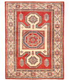 Hand Knotted Kazak Wool Rug 4' 10" X 6' 9" 4' 10" X 6' 9" (147 X 206) / Red / Ivory