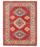 Hand Knotted Kazak Wool Rug 4' 8" X 6' 4" 4' 8" X 6' 4" (142 X 193) / Red / Ivory