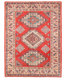 Hand Knotted Kazak Wool Rug 4' 9" X 6' 1" 4' 9" X 6' 1" (145 X 185) / Red / Ivory
