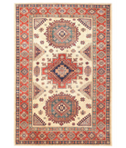 Hand Knotted Kazak Wool Rug 6' 0" X 8' 9" 6' 0" X 8' 9" (183 X 267) / Ivory / Red
