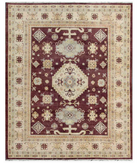 Hand Knotted Kazak Wool Rug 8' 0" X 9' 1" 8' 0" X 9' 1" (244 X 277) / Burgundy / Ivory