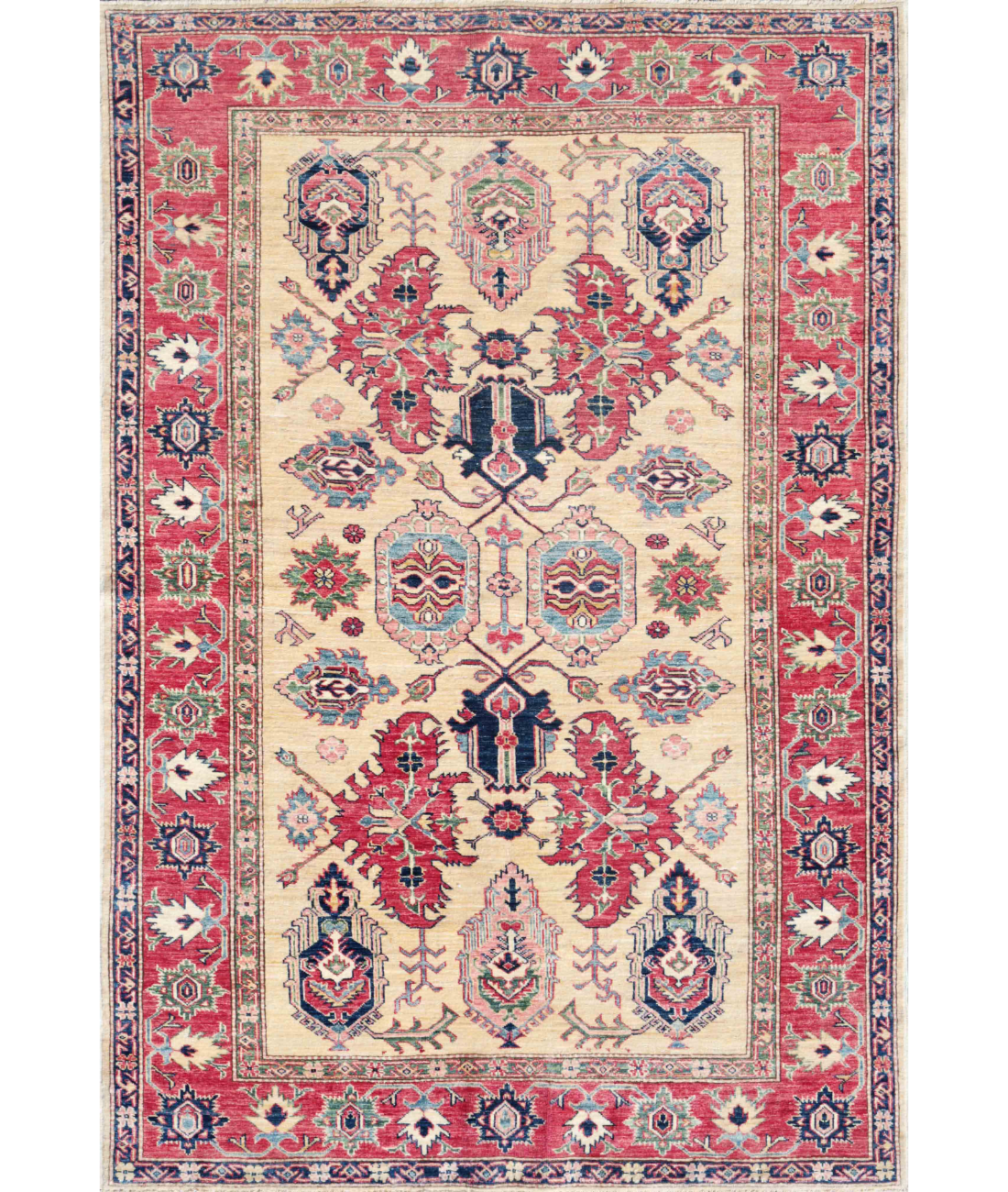 Hand Knotted Royal Kazak Wool Rug - 5'6'' x 8'1'' 5' 6" X 8' 1" ( 168 X 246 ) / Gold / Red